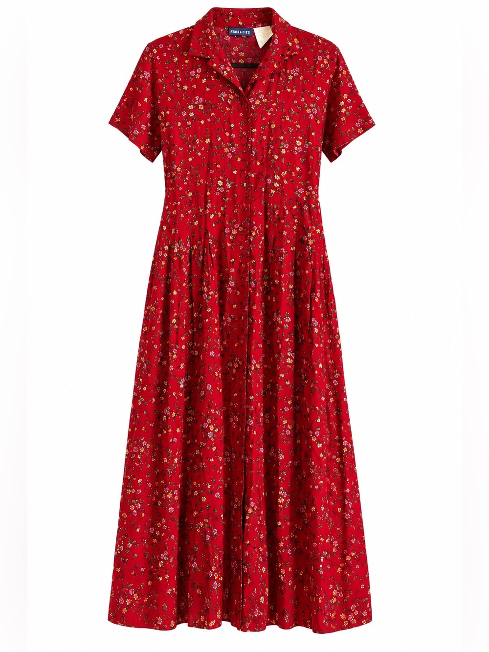 Vintage 90s Erika & Co Red Floral Rayon Maxi Dress – Size Small
